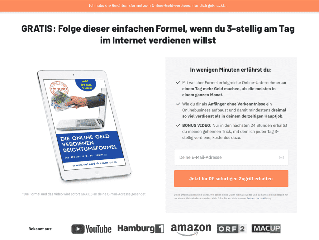 Lead Magnet erstellen - Online Geld verdienen Challenge 5/52 3 Lead Magnet erstellen - Beispiel Landingpage
